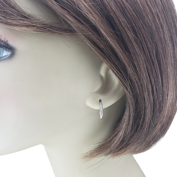 10 Karat White Gold and Diamond Small Hoop Earrings #20650 - Picture 8 of 8